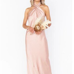 Jasmine Halter Maxi Dress Rose Gold Luxe Satin